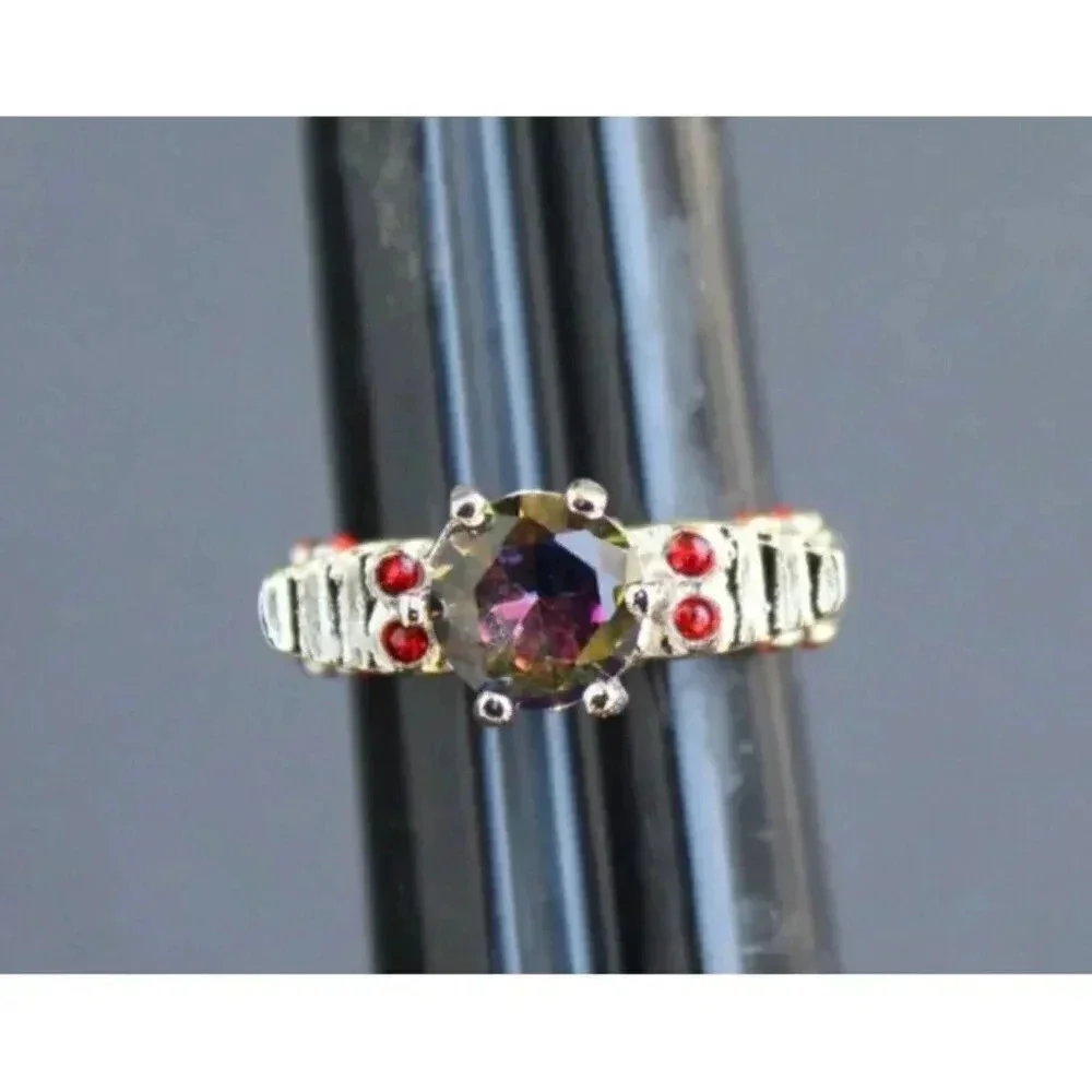 Vintage Art Nouveau Gaudy Gothic Skull Wings Cocktail Gemstone Ring Sz 8